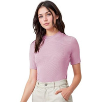 Kotty Women's Slim Fit Half Sleeve Ribbed T-Shirt(Pink_S)