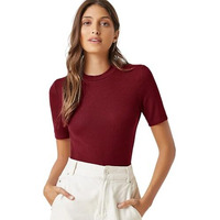 Kotty Women's Slim Fit Half Sleeve Ribbed T-Shirt(Red_Xl)