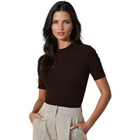 Kotty Women's Slim Fit Half Sleeve Ribbed T-Shirt(Brown_Xl)