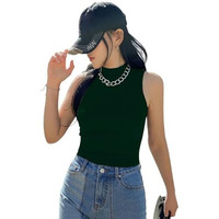 Kotty Women's Slim Fit Sleeveles Ribbed T-Shirt(Green,Xl)