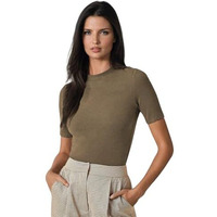 Kotty Women's Slim Fit Half Sleeve Ribbed T-Shirt(Brown_S)