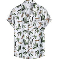 Leriya Fashion Shirt For Men | Tropical Leaf Printed Rayon Shirts For Men | Preppy Short Sleeves | Spread Collared Neck | Perfect For Outing | Beach | Camp Wear Shirt For Boys (Medium, White-Green)