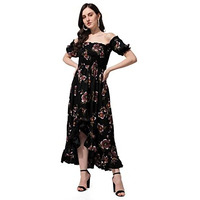 Oomph! Women's Western & Fusion Wear Midi Dresses For Women, Off Shoulder, Black - Md453