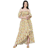 Oomph! Women's Western & Fusion Wear Midi Dresses For Women, Off Shoulder, Yellow - Md674