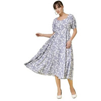Oomph! Women's Western & Fusion Wear Printed Crepe Dress For Women, Puffed Sleeve, Multicolor - Md991