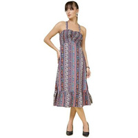 Oomph! Women's Western & Fusion Wear Printed Crepe Dress For Women, Smocked Bodice, Black - Md1030