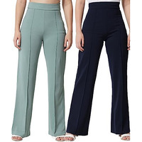 Kotty Pack Of 2 Women Regular Fit Multicolor Viscose Rayon Trousers