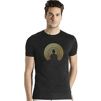 Adro Men's Budha Gold Printed Cotton T-Shirt (Rn23-Gl-Bud-Bl_Black_L)