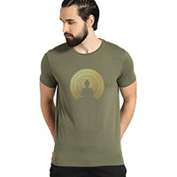 Adro Men's Budha Gold Printed Cotton T-Shirt (Rn23-Gl-Bud-Ol_Olive_Xl)