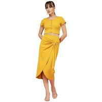Oomph! Stretchable Lycra Coord Crop Top And Skirt Set For Women, Yellow - Coord_Mt832Msk091