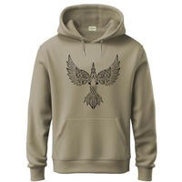 Adro Men's Cotton Neck Hooded Sweatshirt (H24-Bird-Be_Beige