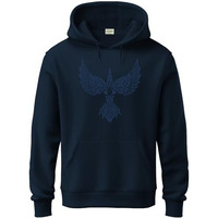 Adro Men's Cotton Neck Hooded Sweatshirt (H24-Bird-Nb_Navy Blue