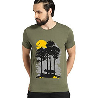 Adro Mens Sun Printed Cotton T-Shirt (Rn22-1-Sun-Ol_Olive_2Xl)