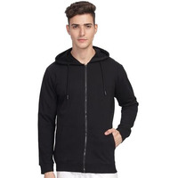 Adro Men's Cotton Neck Hooded Sweatshirt (Zhh-24-Pln-Bl_Black