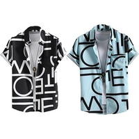 Lookmark Men's Cotton Blend Casual Beach Wear Shirts | Stylish Printed Shirts For Men | Comfortable Summer Wear | Party, Vacation & Daily Casuals (Pack Of 2) (Printed Shirt Adam Black-Adam Aqua-M)