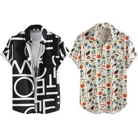 Lookmark Men's Cotton Blend Casual Beach Wear Shirts | Stylish Printed Shirts For Men | Comfortable Summer Wear | Party, Vacation & Daily Casuals (Pack Of 2) (Printed Shirt Adam Black-Veg-L)
