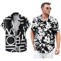 Lookmark Men's Cotton Blend Casual Beach Wear Shirts | Stylish Printed Shirts For Men | Comfortable Summer Wear | Party, Vacation & Daily Casuals (Pack Of 2) (Printed Shirt Adam Black-Urban-S)