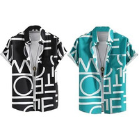 Lookmark Men's Cotton Blend Casual Beach Wear Shirts | Stylish Printed Shirts For Men | Comfortable Summer Wear | Party, Vacation & Daily Casuals (Pack Of 2) (Printed Shirt Adam Black-Adam Blue-M)