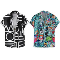 Lookmark Men's Cotton Blend Casual Beach Wear Shirts | Stylish Printed Shirts For Men | Comfortable Summer Wear | Party, Vacation & Daily Casuals (Pack Of 2) (Printed Shirt Adam Black-Craft-M)