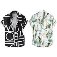 Lookmark Men's Cotton Blend Casual Beach Wear Shirts | Stylish Printed Shirts For Men | Comfortable Summer Wear | Party, Vacation & Daily Casuals (Pack Of 2) (Printed Shirt Adam Black-Elias-S)