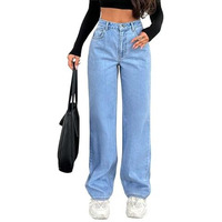 Kotty Womens Straight Button Solid Baggy Jeans(Blue,L)_Kttladiesjeans2887L