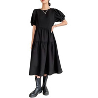 Leriya Fashion Poly Cotton Knee-Length Western Dress For Women (Lf-W.Dress-Wd1257_Black
