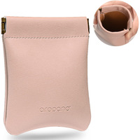 Aropana Self Closing Leather Travel Organiser Earphone AirPods Case Cosmetic Makeup Pouch Jewellery Bag Contact Lens Pouch Card Holder Mini Wallet for Girls & Women (8.5CM x 11CM) Light Pink