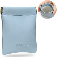 Aropana Self Closing Leather Travel Organiser Earphone AirPods Case Cosmetic Makeup Pouch Jewellery Bag Contact Lens Pouch Card Holder Mini Wallet for Men & Women (8.5CM  11CM) Light Blue
