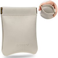Aropana Self Closing Leather Travel Organiser Earphone AirPods Case Cosmetic Makeup Pouch Jewellery Bag Contact Lens Pouch Card Holder Mini Wallet for Men & Women (8.5CM  11CM) Beige Grey