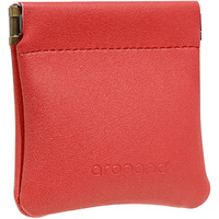 Aropana Self Closing Leather Squeeze Coin Purse Waterproof Portable Earphone AirPods Pouch Mini Storage Jewellery Bag Change Holder for Men & Women (8CM*7.5CM) Classic Red