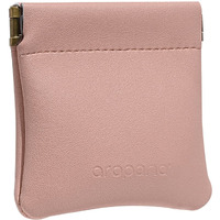 Aropana Self Closing Leather Squeeze Coin Purse Waterproof Portable Earphone AirPods Pouch Mini Storage Jewellery Bag Change Holder for Men & Women (8CM*7.5CM) Light Pink