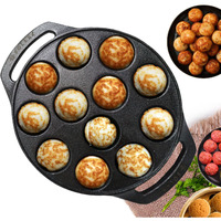 SOLARA Pre Seasoned Cast Iron Paniyaram Pan 12 Cavities 8 Inch, 20 cm Appam Patra, Paniyarakkal Pan for Appe, Gunta Ponganalu, Paddu, Kuzhi and Litti, Cast Iron Cookware