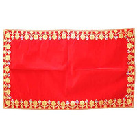 Shoppersduniya Red Velvet Designer Aasan Pooja Cloth Mat Mandir Temple Home Office Base Chowki 101 x 50 cm