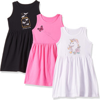 T2F Girl's Cotton A-Line Knee-Length Casual Dress (GLS-DRZ-04_Blk+White+Pink_2-3 Years)