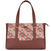 ZOUK Mughal Art Multicolor Motif Printed Vegan Leather Multicolor Womens Teachers Bag With Detachable Laptop Sleeve