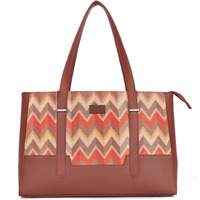 ZOUK Tidal Wave Printed Vegan Leather Orange Womens Teachers Bag With Detachable Laptop Sleeve