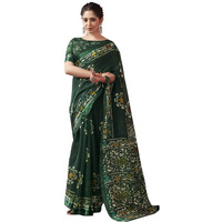SIRIL Womens Cotton Printed Saree With Unstitched Blouse Piece (3528S2477_Green)