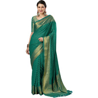 AKHILAM Womens Woven Design Georgette Kanjeevaram Saree With Unstitched Blouse Piece (Teal blue_4ALEKHA4003)