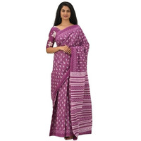 Kiaaron Handicrafts Womens Ikat Hand Block Print Jaipuri Cotton Mulmul Saree with Blouse Piece - Pink_40