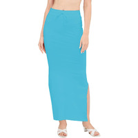 DESI GIRL - Stretchy Cotton Saree Shapewear Petticoat for Women | Fishcut Petticoat with Side Slit for Easy Movement | Shape Wear for Sarees | Petticoat with Drawstring | Sky Blue | M