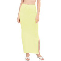 DESI GIRL - Stretchy Cotton Saree Shapewear Petticoat for Women | Fishcut Petticoat with Side Slit for Easy Movement | Shape Wear for Sarees | Petticoat with Drawstring | LT.Yellow | 2XL