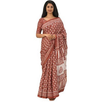 Kiaaron Handicrafts Womens Ikat Hand Block Print Jaipuri Cotton Mulmul Saree with Blouse Piece - Multi_44