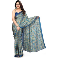 MIRCHI FASHION Womens Plain Weave Chiffon Floral Printed Saree with Blouse Piece (39262-Blue, Cream)