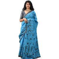 Kiaaron Womens Ikat Hand Block Print Jaipuri Cotton Mulmul Saree with Blouse Piece - Turquiose_178