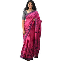 Kiaaron Womens Ikat Hand Block Print Jaipuri Cotton Mulmul Saree with Blouse Piece - Pink_176