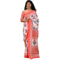 Kiaaron Womens Ikat Hand Block Print Jaipuri Cotton Mulmul Saree with Blouse Piece -Black_Sup550