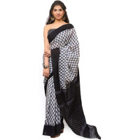 Kiaaron Womens Hand Block Kalamkari Batik Bagru Jaipuri Ikat Printed Handloom Pure Cotton Mulmul Traditional Ethnic Cotton Sarees With Printed Blouse Piece - Grey