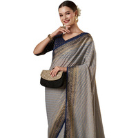 AKHILAM Womens Woven Design Ethnic Motif Georgette Kanjeevaram Saree With Unstiched Blouse Piece (Grey_ARYA1203_FL)