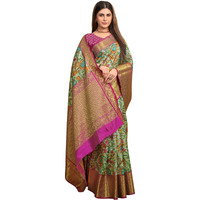 SGF11 Womens Kalamkari Kanjivaram Pure Soft Silk Handloom Saree Pure Golden Zari With Blouse Piece (Light Blue Pink)