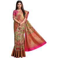 SGF11 Womens Kalamkari Kanjivaram Pure Soft Silk Handloom Saree Pure Golden Zari With Blouse Piece (Peach 06)